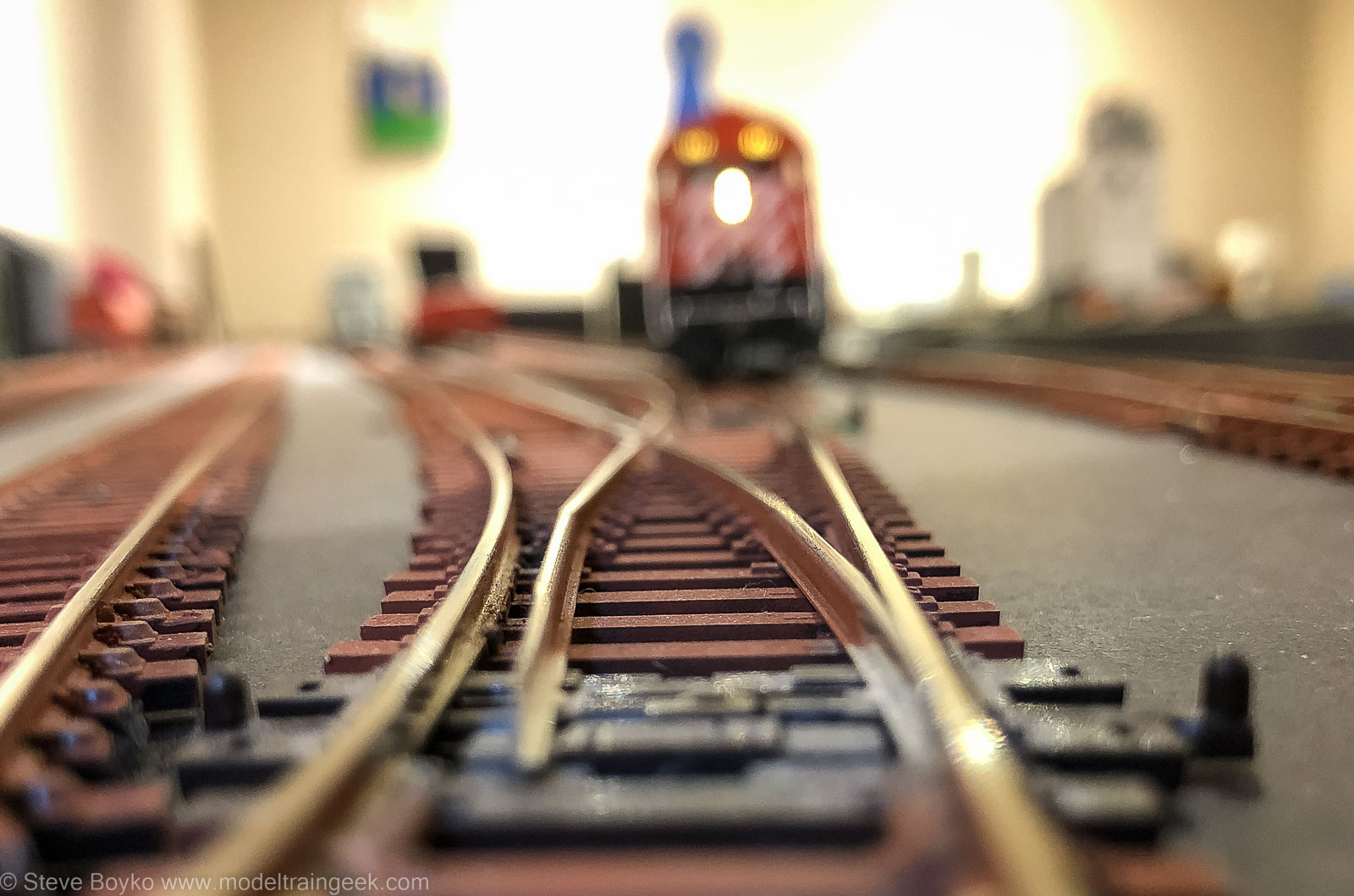 Close focus on model railway track